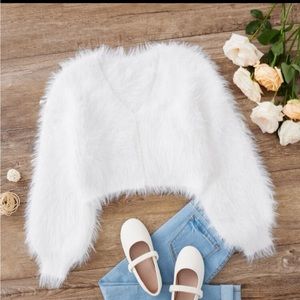 Girls Lantern Sleeve Fuzzy Cardigan